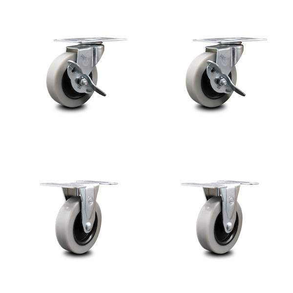 Service Caster 3 Inch Thermoplastic Wheel Top Plate Caster Set with 2 Brakes 2 Rigid SCC SCC-05S310-TPRS-SLB-TP2-2-R-2 - main